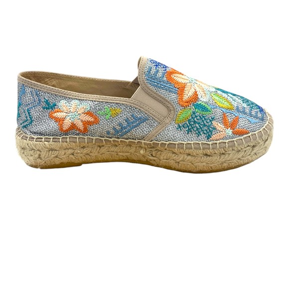Johnny Was Silver Metallic Floral Embroidered Elysia Espadrilles Size 41 - Picture 4 of 10